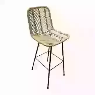 Pair of Woven Rattan Bar Stool with Black Metal Legs